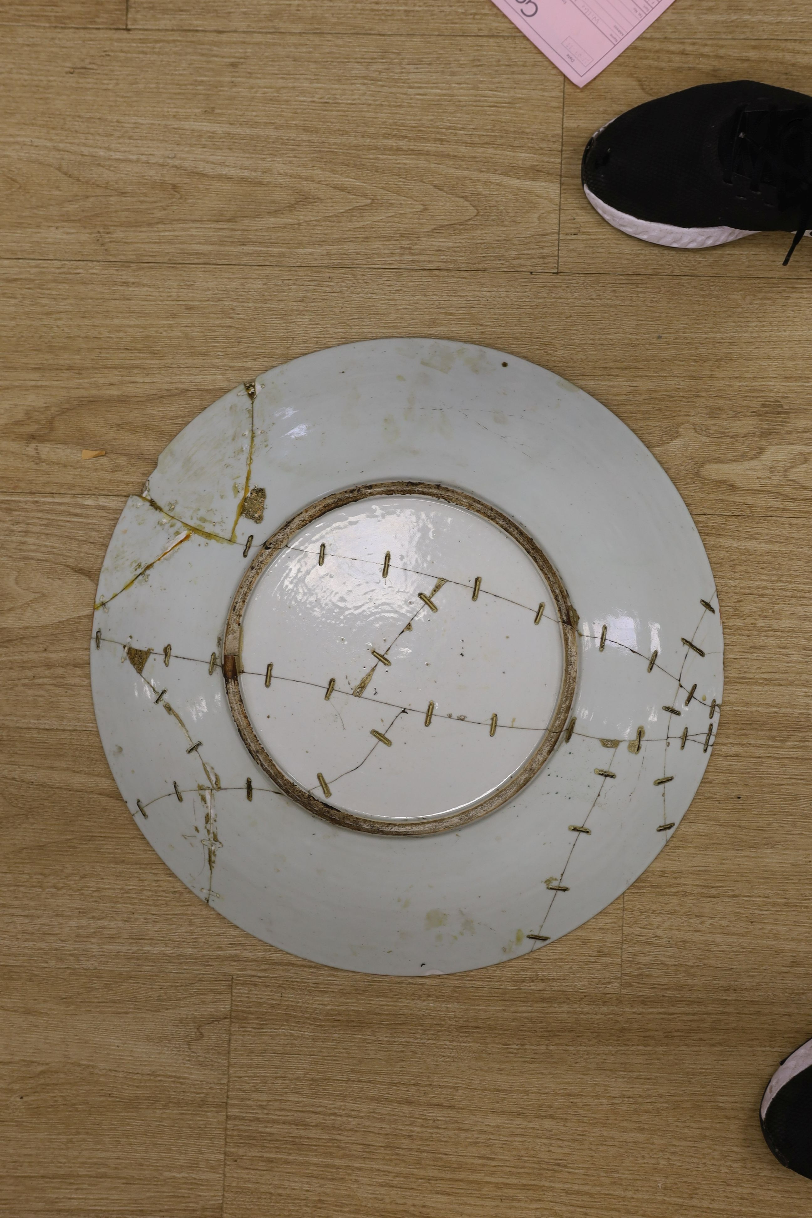 A Chinese famille charger, three vases and a plate, together with other Chinese and Japanese ceramics (13 items), Charger 48 cms diameter